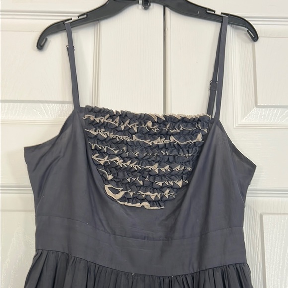 Vintage Bluish Gray color and cream contrast detailing Sleeveless Midi Sundress - Picture 3 of 15